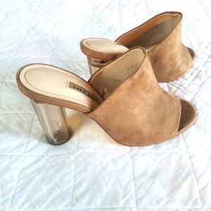 Zara Tan Suede Mules with Clear Heel